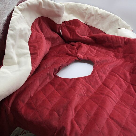 Pottery Barn Velvet Tree Skirt Christmas Quilted Red Cream Button Closure 45 in - Picture 12 of 16